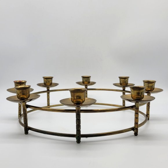 Enesco Mid-Century Brass 8 Candle Ring Centerpiece Holiday Wreath Candelabra - Picture 6 of 10